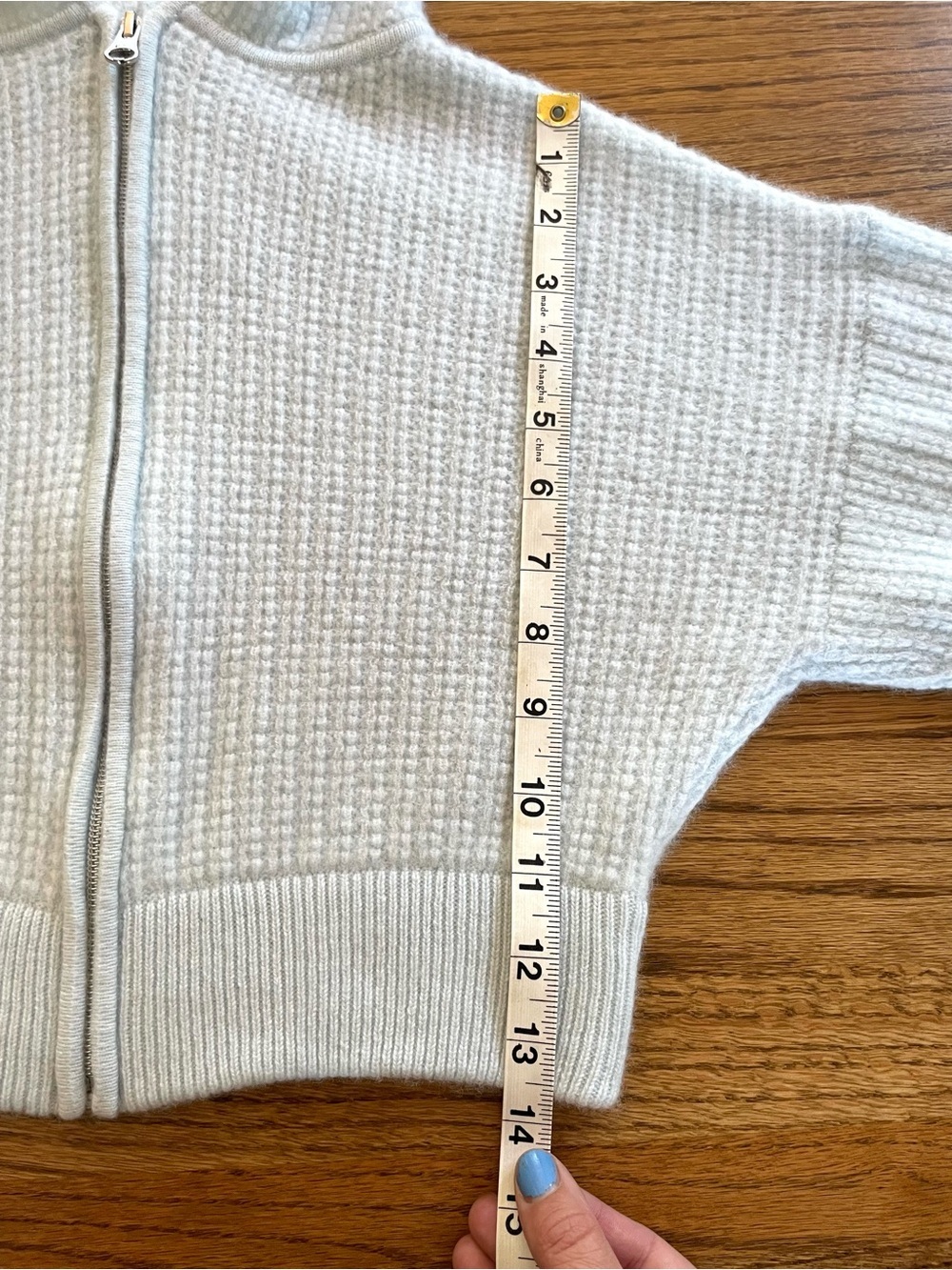 Magaschoni Cashmere Waffle Knit Cropped Zip Hoodie Sweater Powder Blue S Fall - Picture 8 of 10